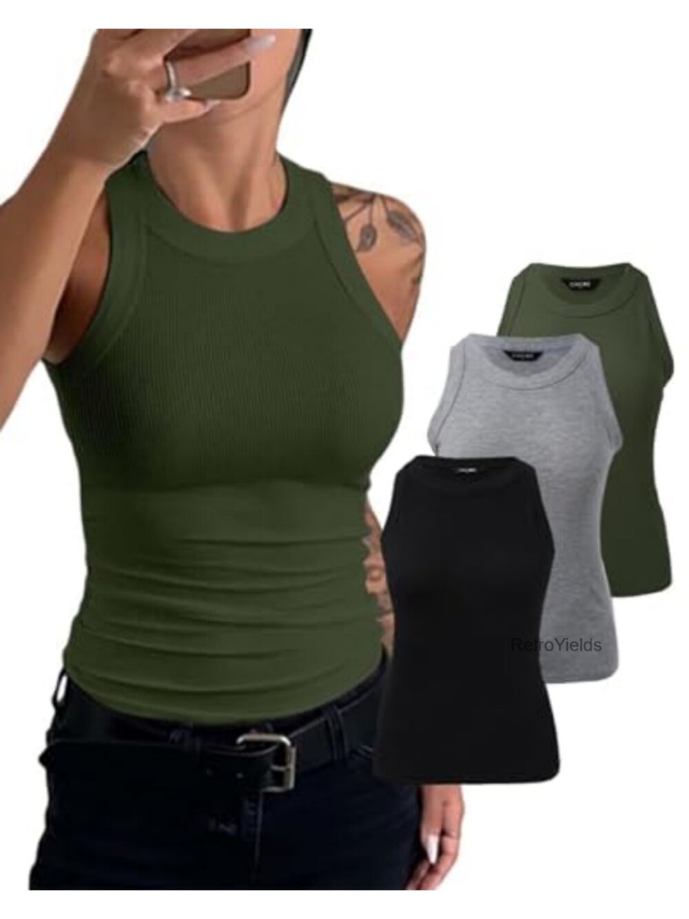 Women's 3 Pack Ribbed Racerback Tank Tops Cami Shirts Sleeveless Scoop Neck 97%